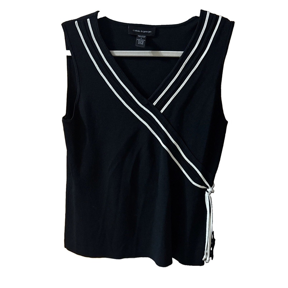 Cable & Gauge Womens Black Sleeveless Wrap Tie Stretch Blend Top L